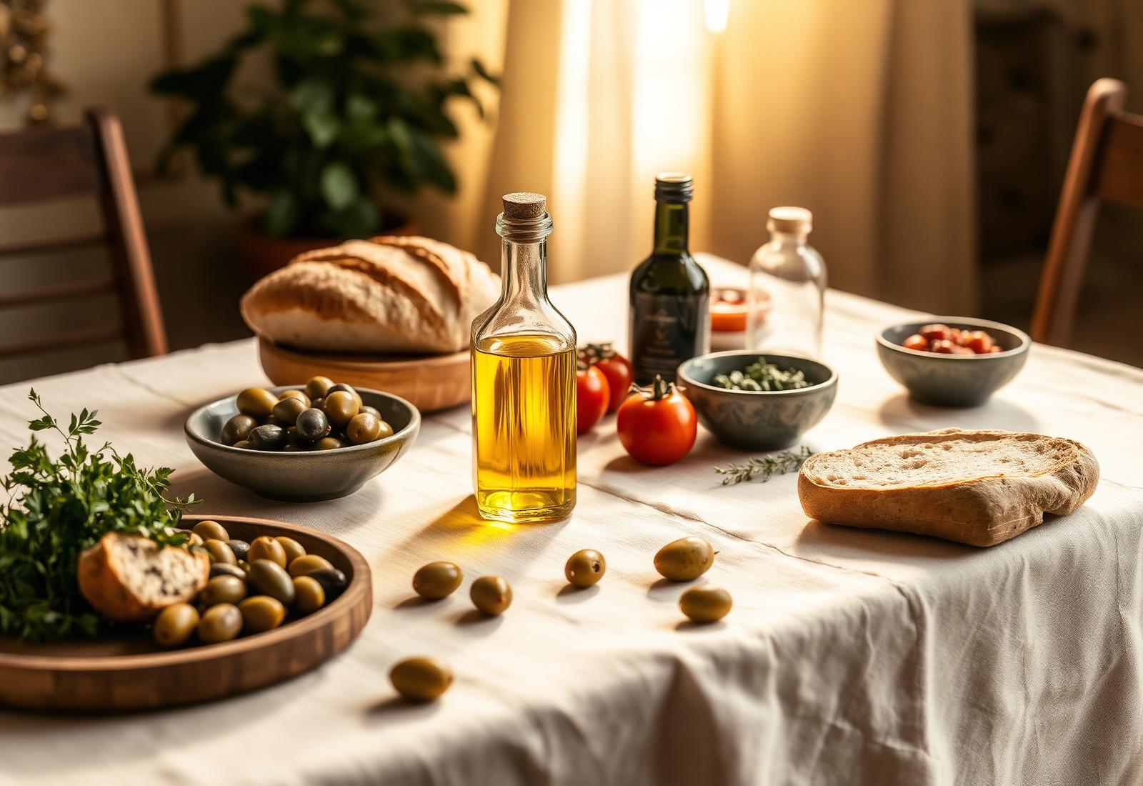 Mediterranean table served with olive oil